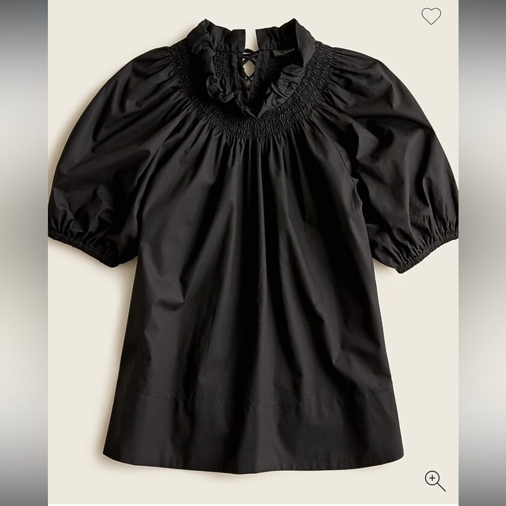 NWT J. Crew Smocked neck puff-sleeve cotton poplin top